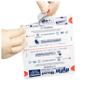 Hyfin compact chest seal twin pack showing package being opened.