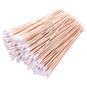 Pack of 100 long cotton buds. Single ended with wooden stem.