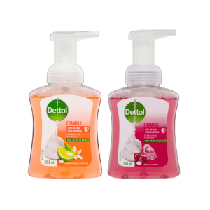 two bottles of Dettol Foaming Antibacterial Hand Wash 250ml