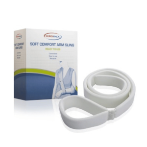 Soft arm sling from surgipack. Showing the sling out of the box. Collar and cuff style sling