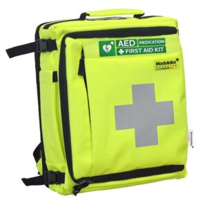 AeroKit Modulator first aid kit backpack, hi-vis yellow, 44 x 37 x 24cm, front view