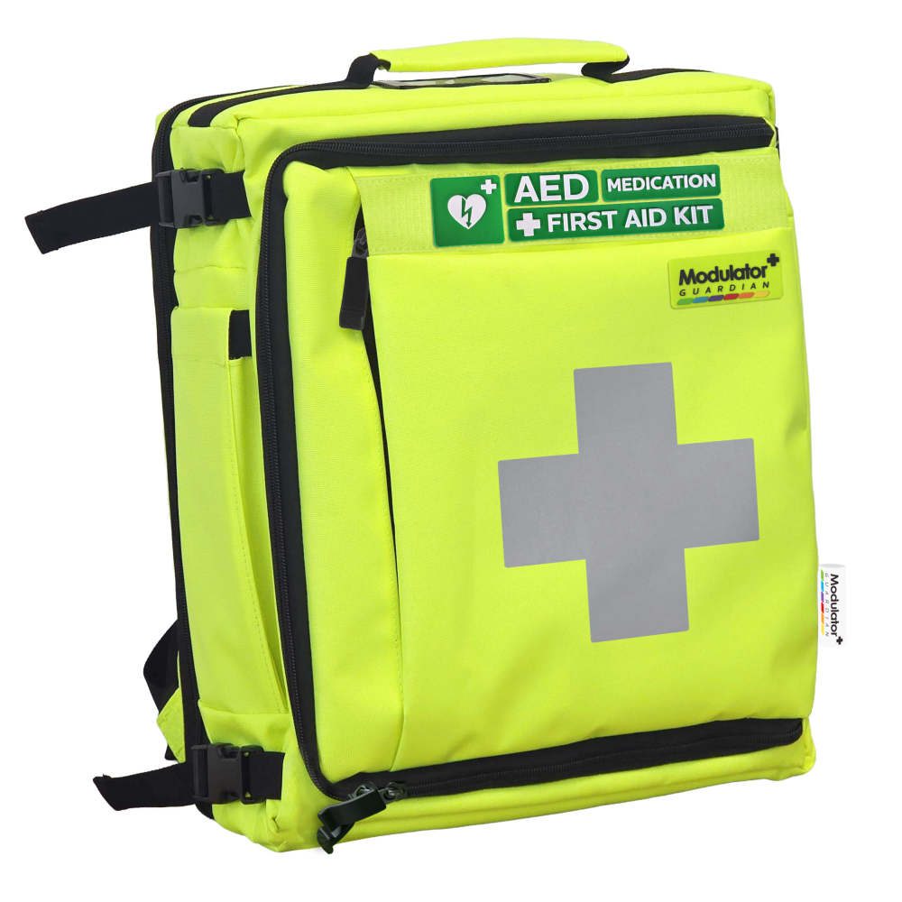 AeroKit Modulator first aid kit backpack, hi-vis yellow, 44 x 37 x 24cm, front view