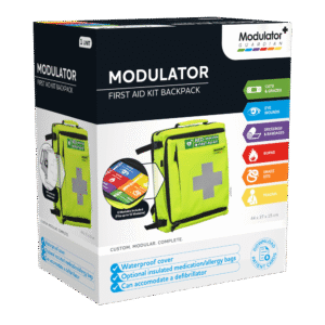 Modulator first aid kit backpack retail box, front