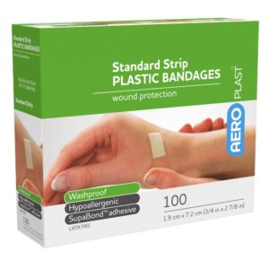 Box of 100 AeroPlast plastic standard strip bandaids