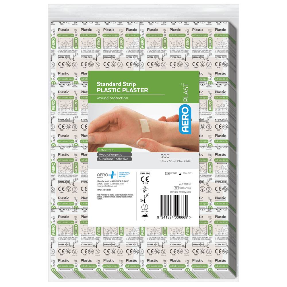 Bulk bag of 500 AeroPlast plastic standard strip bandaids