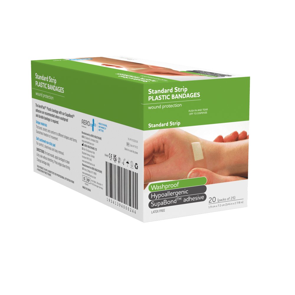 Envelope of 25 AeroPlast plastic standard strip bandaids