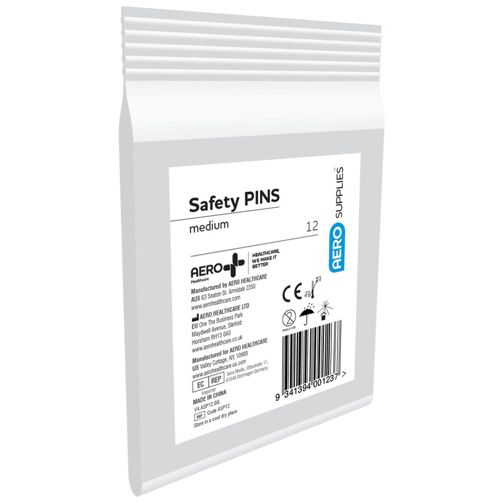 Resealable bag of 12 medium AeroSupplies first aid safety pins