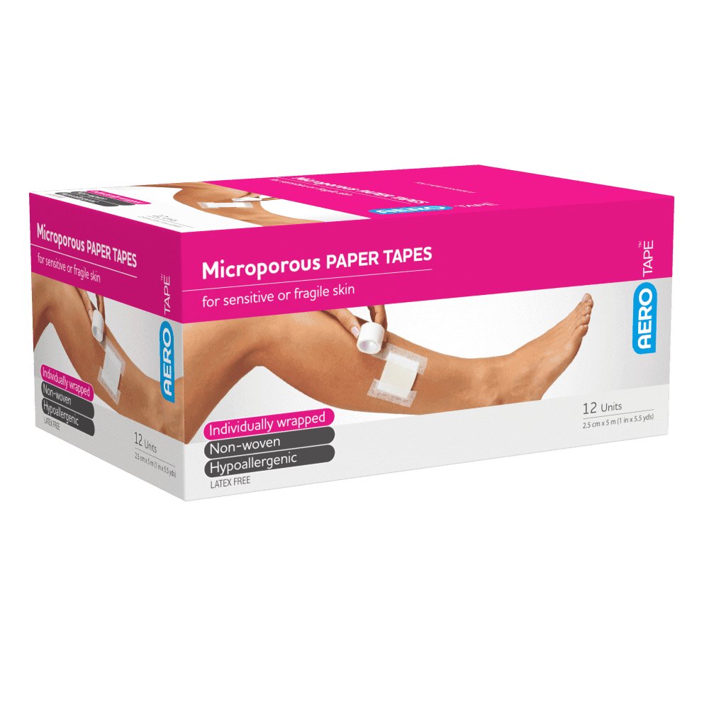 AeroTape microporous paper tape 2.5cm x 5m, box of 12 rolls