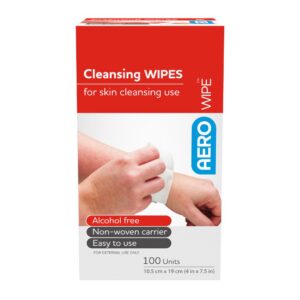AeroWipe alcohol-free cleansing wipes box of 100 from the side