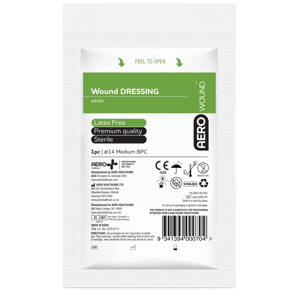 AeroWound sterile BPC wound dressing No 14 medium, peel-open pouch