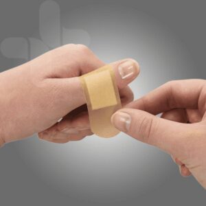 Hands applying an AeroPlast plastic strip to a finger