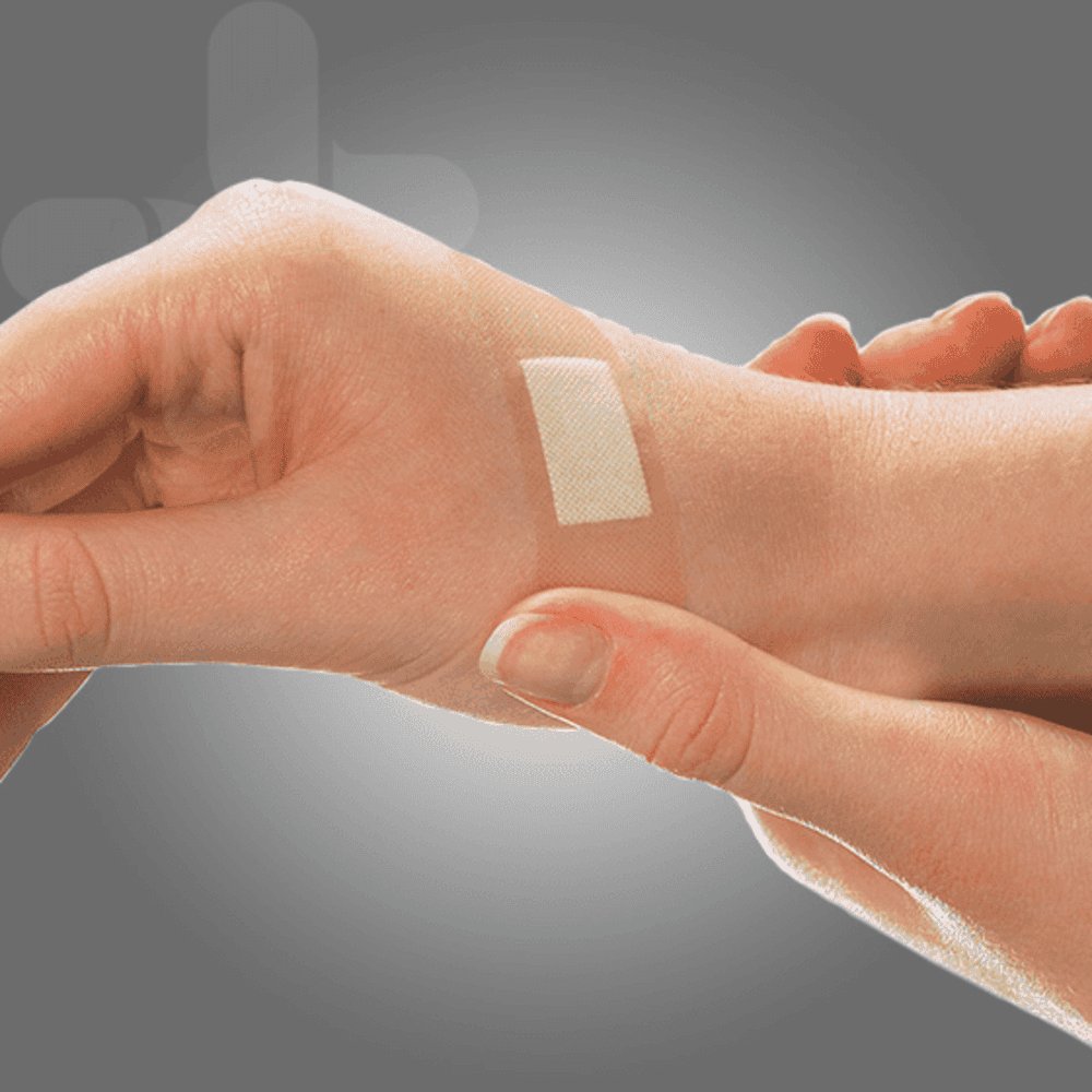 AeroPlast plastic bandaid strip applied to the forearm