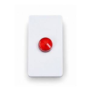 Top of outdoor AED cabinet with red alarm strobe light