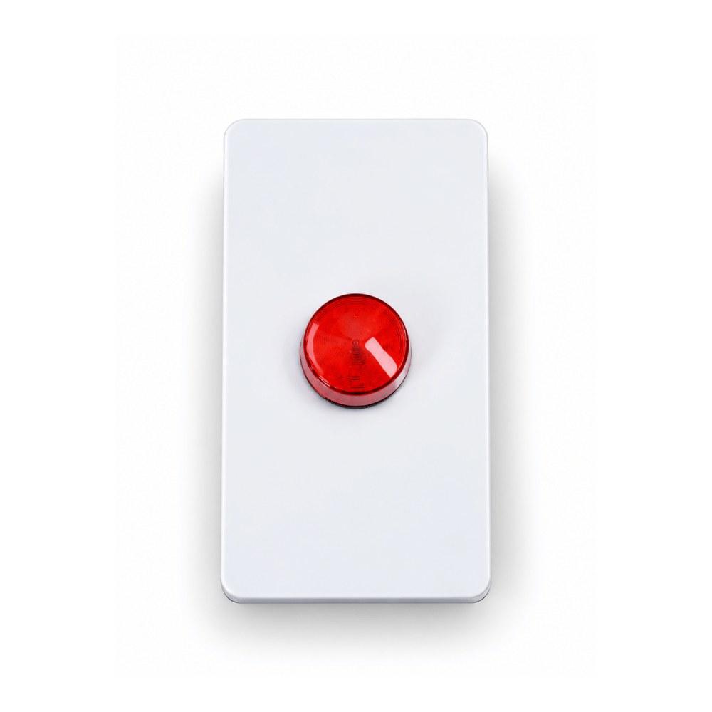 Top of outdoor AED cabinet with red alarm strobe light