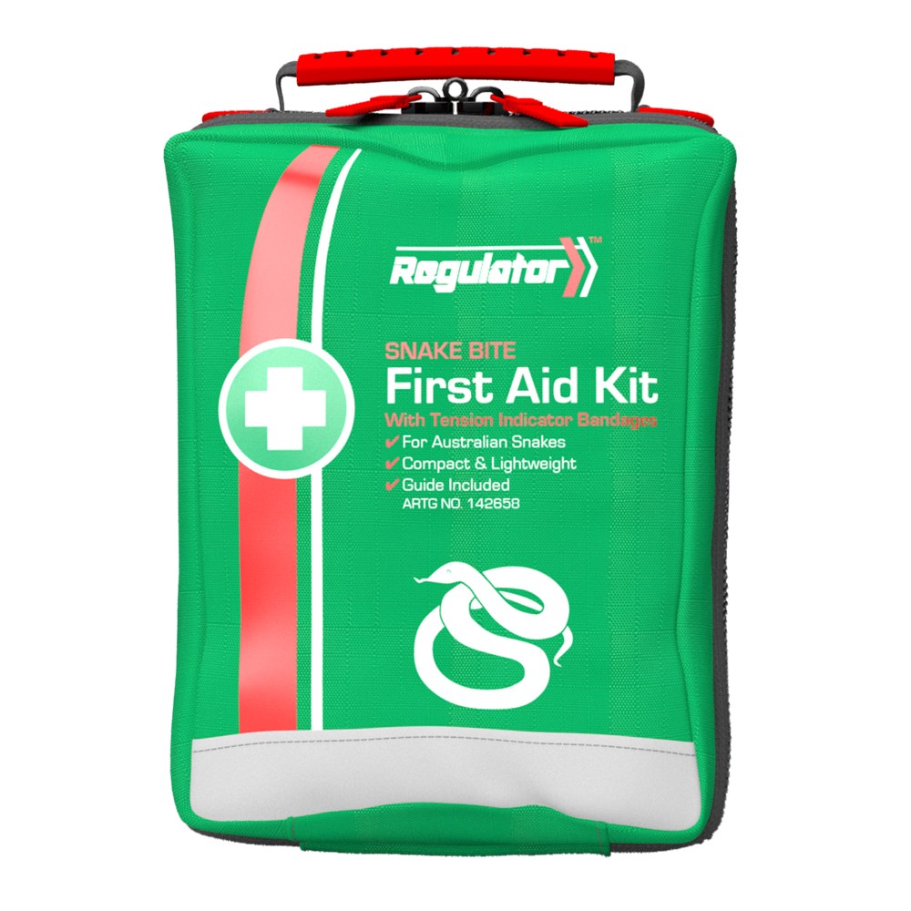 Regulator compact snake bite kit in a green soft pouch with snake symbol